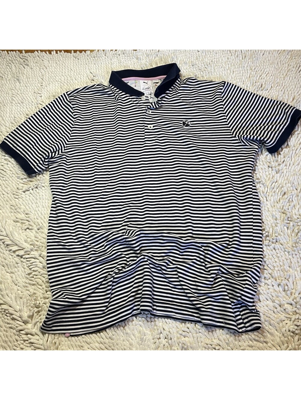 Puma Arnold Palmer Performance Golf Polo Size L Striped Blue White Embroidered